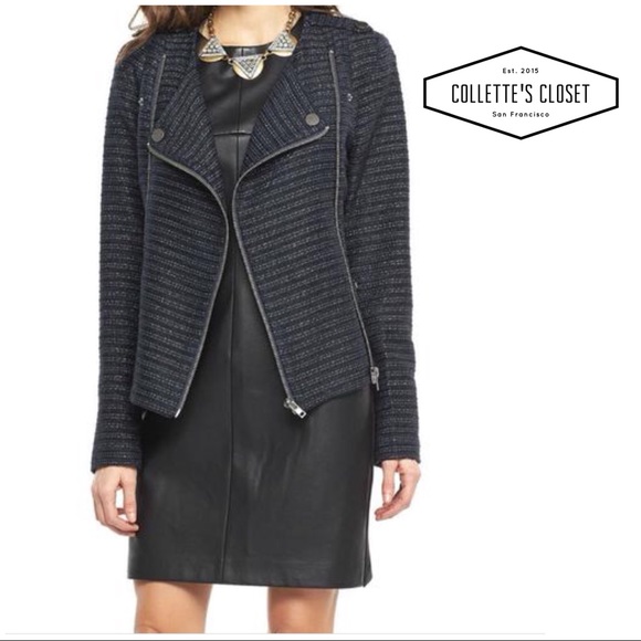 Tart Collections Jackets & Blazers - Tart Collections Moto Blazer Navy Metallic Tweed